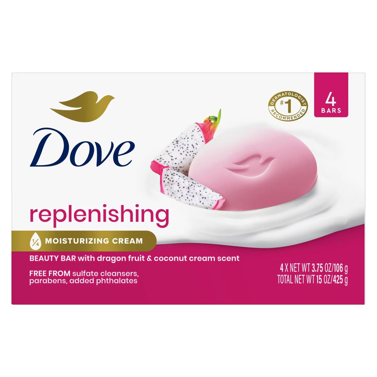 Dove Beauty Bar Women's Bath Soap Dragonfruit, 3.75 oz 4 Bars