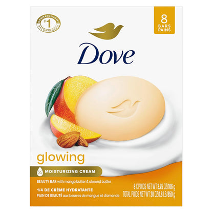 Dove Beauty Bar Women's Bath Soap Glowing Mango & Almond Butters, 3.75 oz 8 Bars