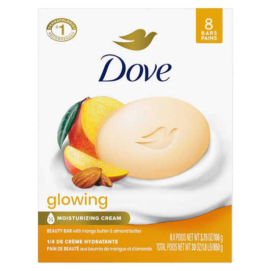 Dove Beauty Bar Women's Bath Soap Glowing Mango & Almond Butters, 3.75 oz 8 Bars