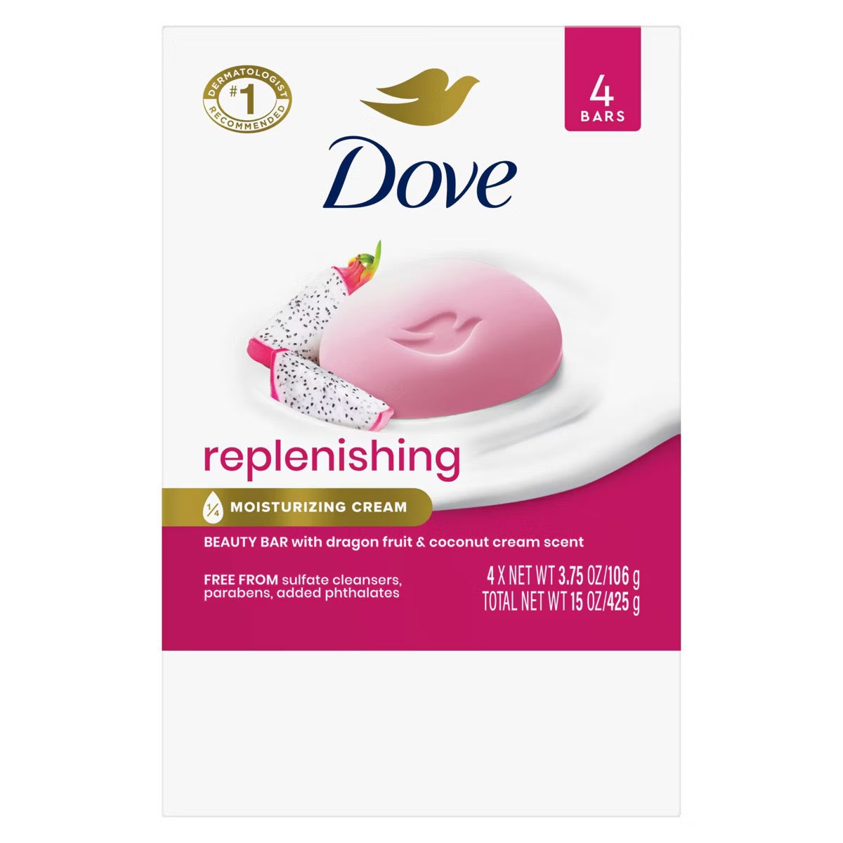 Dove Beauty Bar Women's Bath Soap Dragonfruit, 3.75 oz 4 Bars