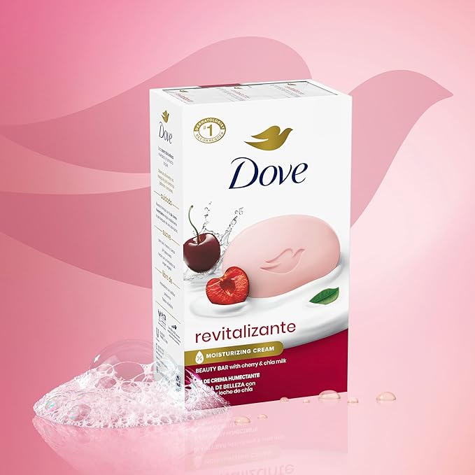 Dove Beauty Bar Women's Bath Soap Revitalizante Cherry & Chia Milk, 3.17 oz 4 Bars