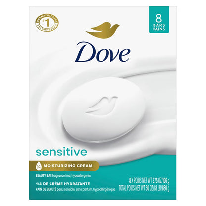 Dove Beauty Bar Women's Bath Soap Sensitive, 3.75 oz 8 Bars