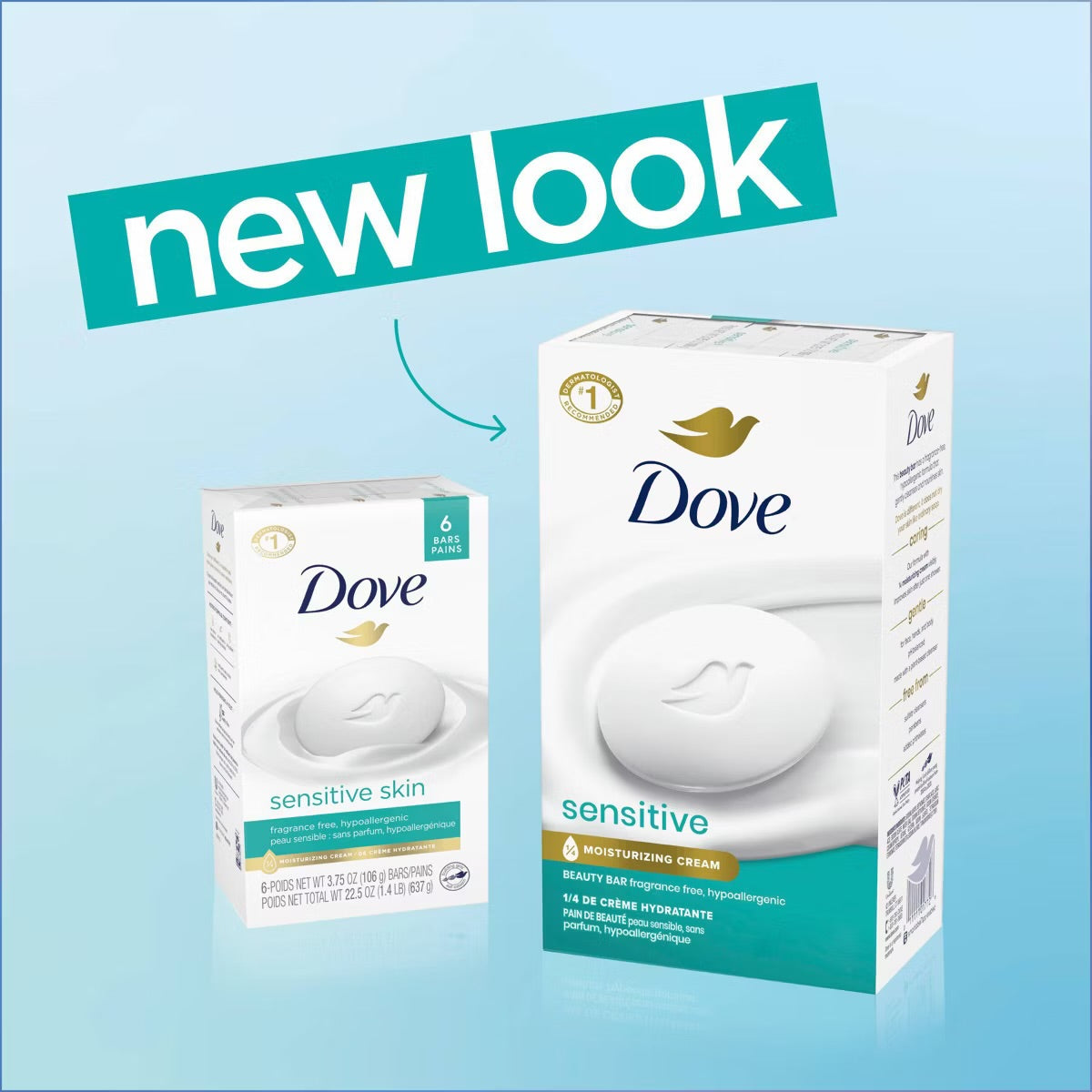 Dove Beauty Bar Women's Bath Soap Sensitive, 3.75 oz 8 Bars