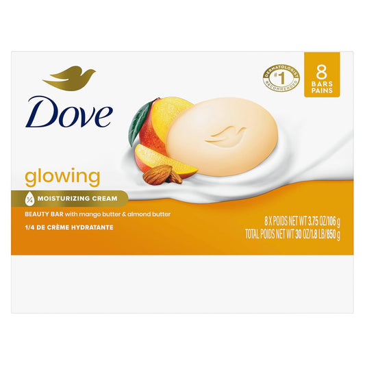 Dove Beauty Bar Women's Bath Soap Glowing Mango & Almond Butters, 3.75 oz 8 Bars