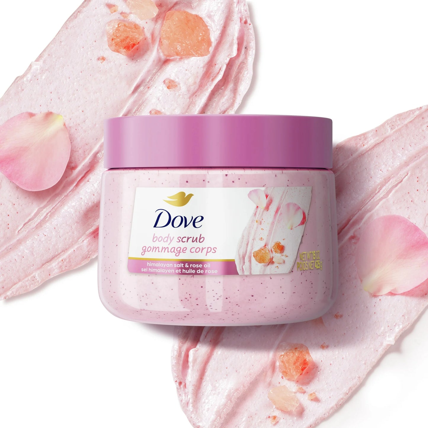 Dove Exfoliating Body Scrub for Women Himalayan Salt & Rose Oil, 15 oz