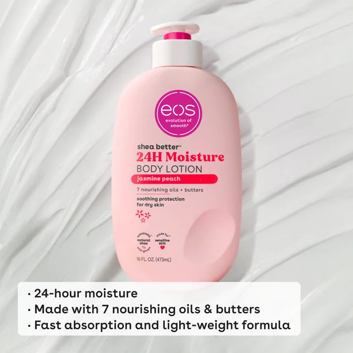 eos Shea Better Body Lotion- Jasmine Peach, Soothes Dry Skin, 16 fl oz