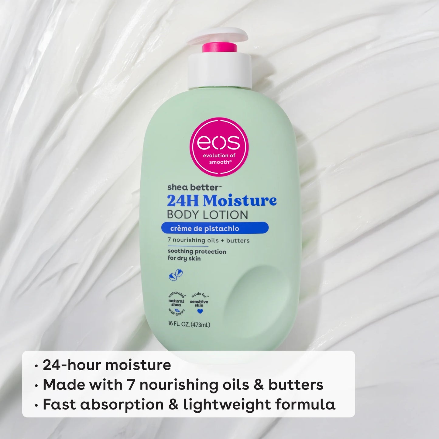 eos Shea Better Body Lotion- Crème de Pistachio, Soothes Dry Skin, 16 fl oz
